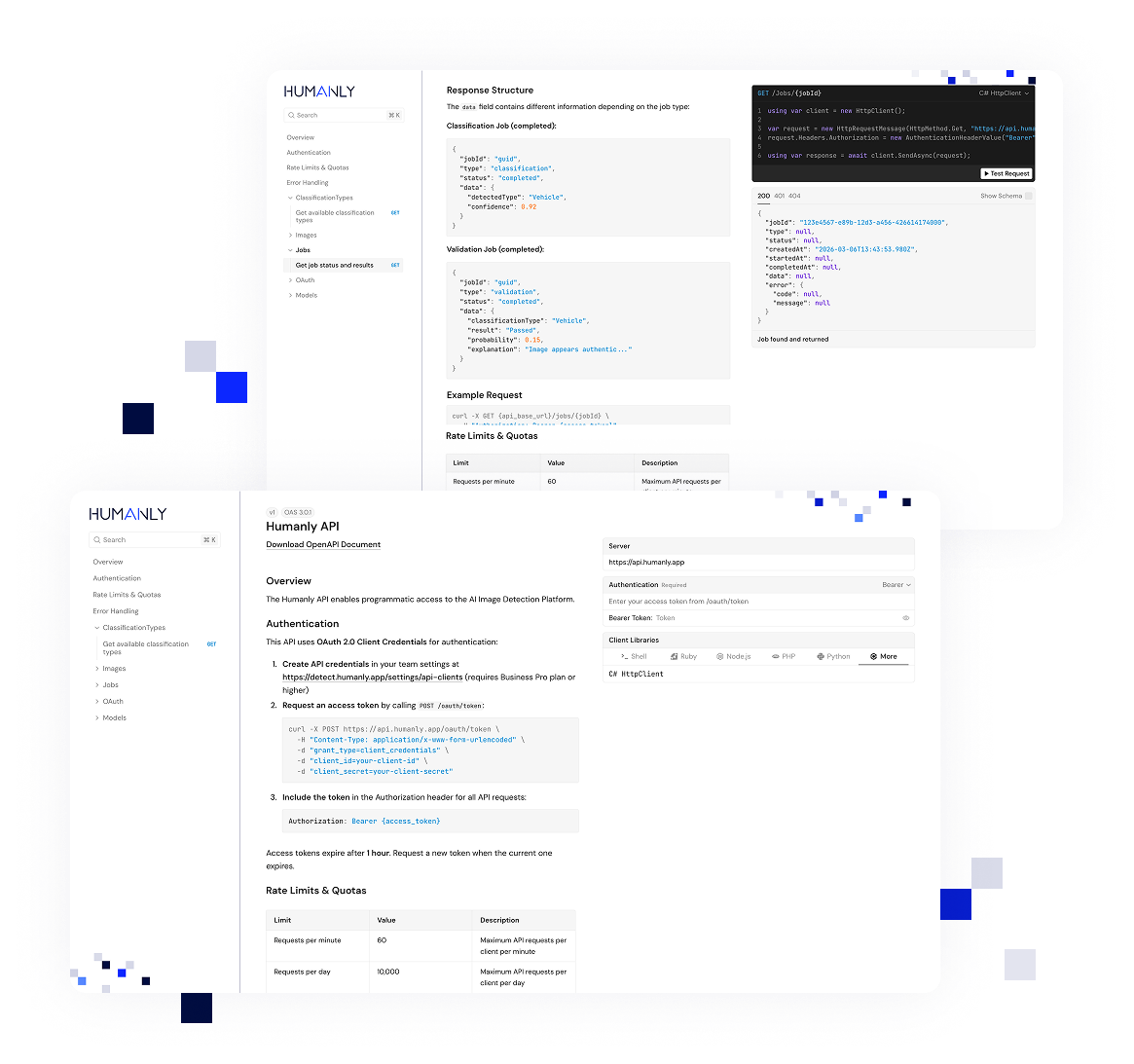 Screenshot of API Documentation landing page for Humanly AI